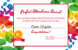 Perfect attendance certificate